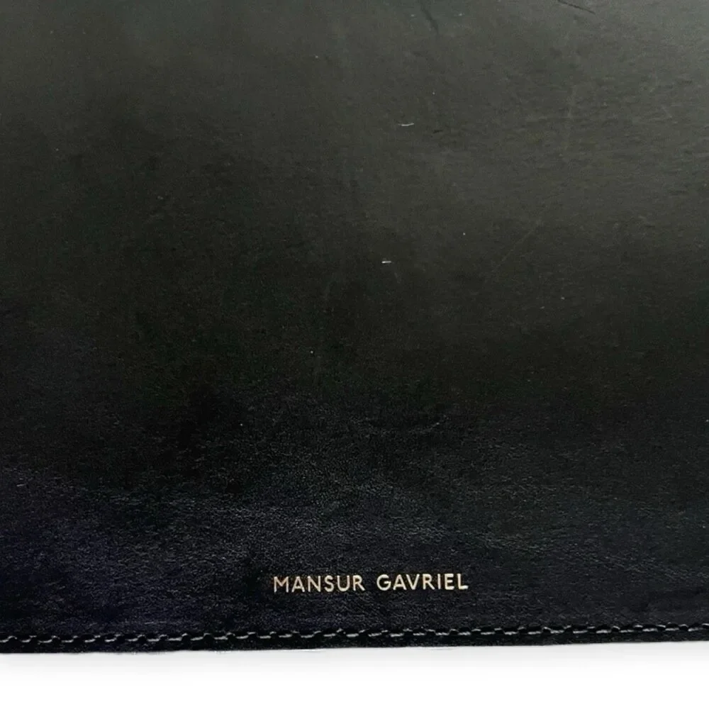 Mansur Gavriel Black Leather Zip Pouch Clutch Gold Interior Wrist Strap - Picture 2 of 7